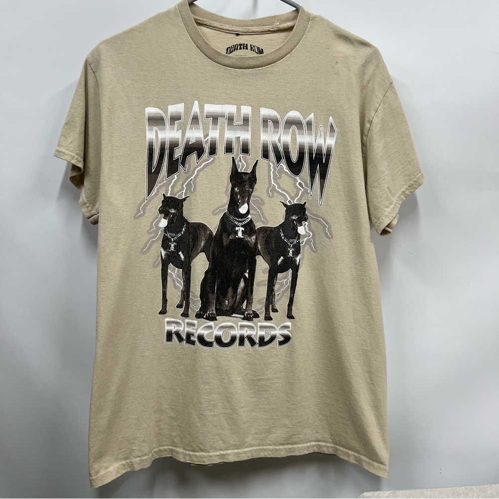 Death Row Records m Tan Doberman Graphic T-Shirt Stained